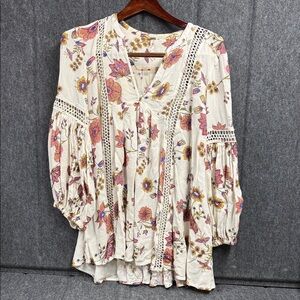 FP Movement by Free People Floral Crochet Blouse - Pink and Cream